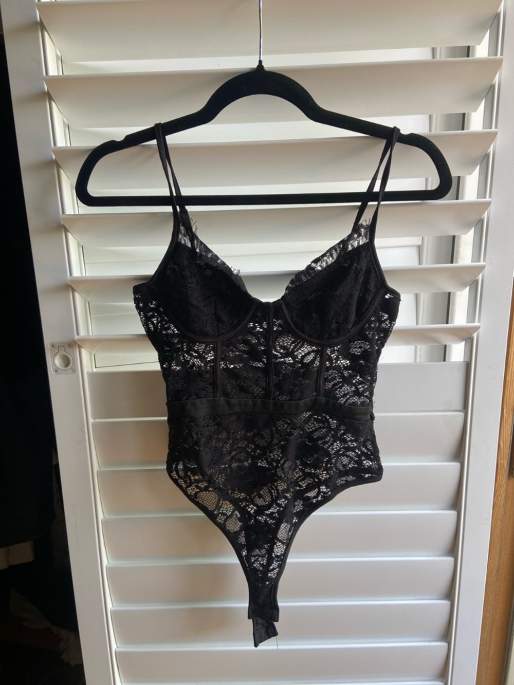 NAANA Black Lace Bodysuit with Sheer Floral Lace